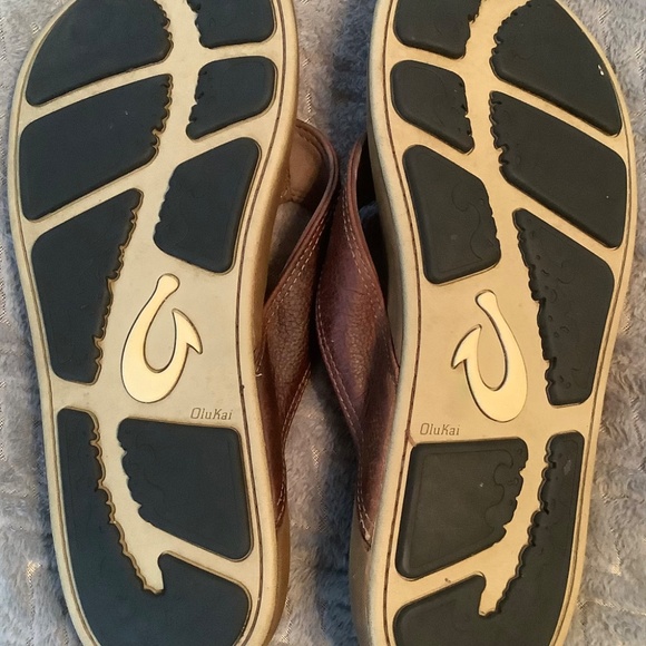 Olukai Nui Men’s Flip Flops Size 11 Brown Leather - Picture 2 of 6